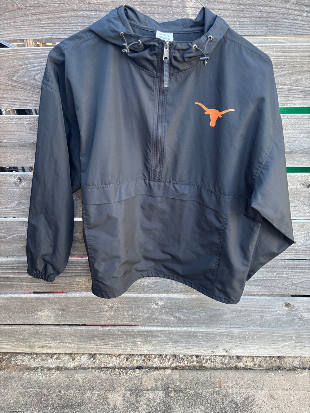 Champion Black Pullover Windbreaker with Orange Longhorn Logo